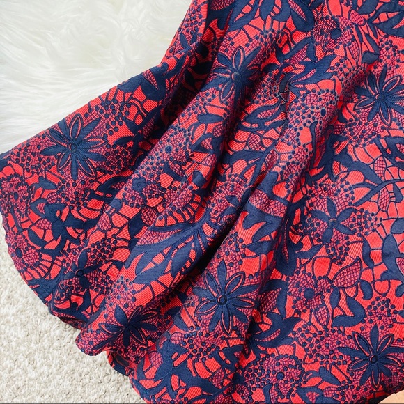 Francesca’s | Red w/ Navy Lace Detail Skirt - Picture 4 of 8